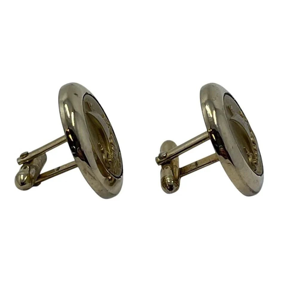 Vintage Swank Mens Cufflinks Gold Tone Sailboat Sailing Ship Boat‎ Waters Pirate